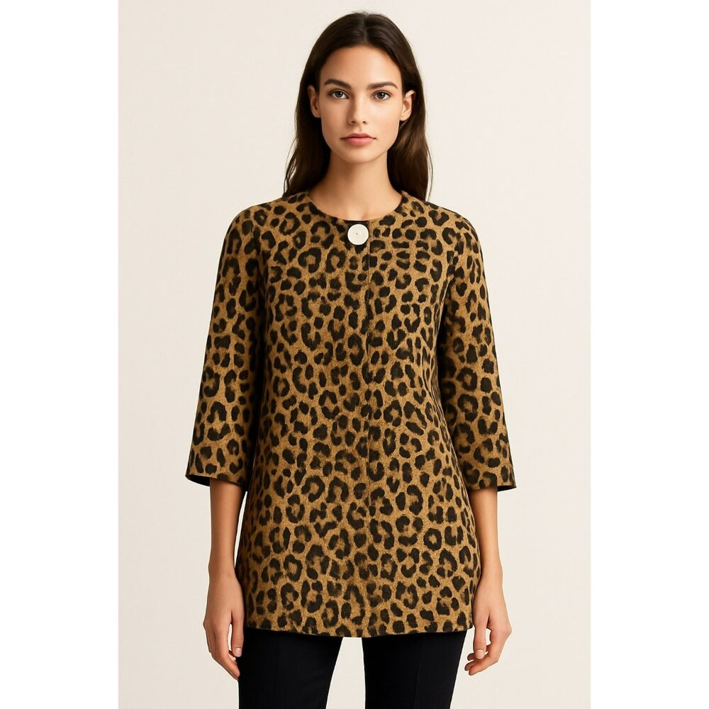 NWT Cabi By Carol Anderson Leopard Print 3/4 Sleeve Jacket M Cotton Blend Womens